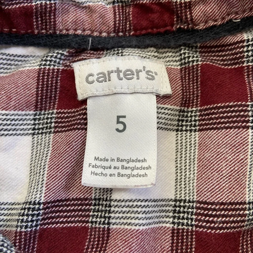 Carter's Size 5 Red‎ Plaid Kids Button Up Long Sleeved Shirt